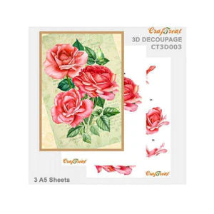CrafTreat Red Roses 3D Decoupage Sheet A5