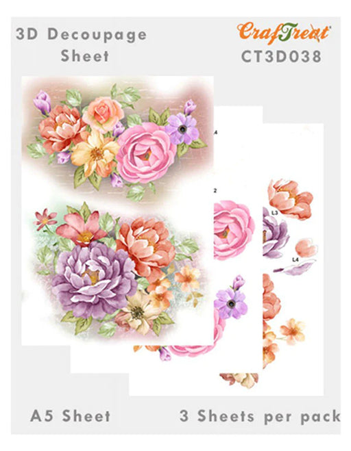 CrafTreat Botanical flowers 3D Decoupage Sheet A5