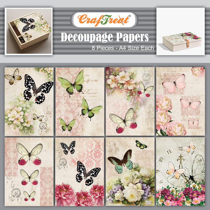 CrafTreat Decoupage Paper Butterfly Buddies 8Pcs