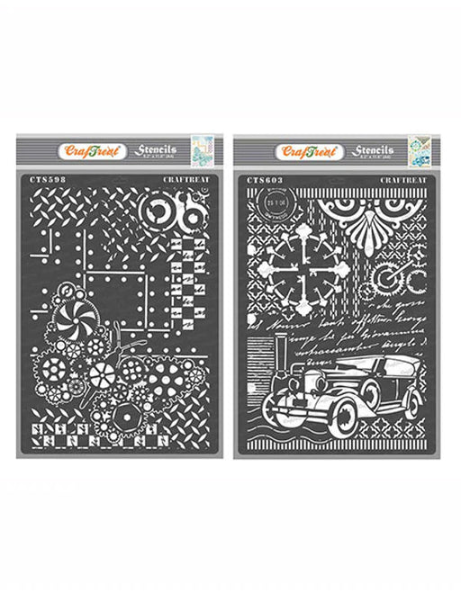 CrafTreat Steampunk Butterfly and Vintage Car StencilCTS598nCTS603