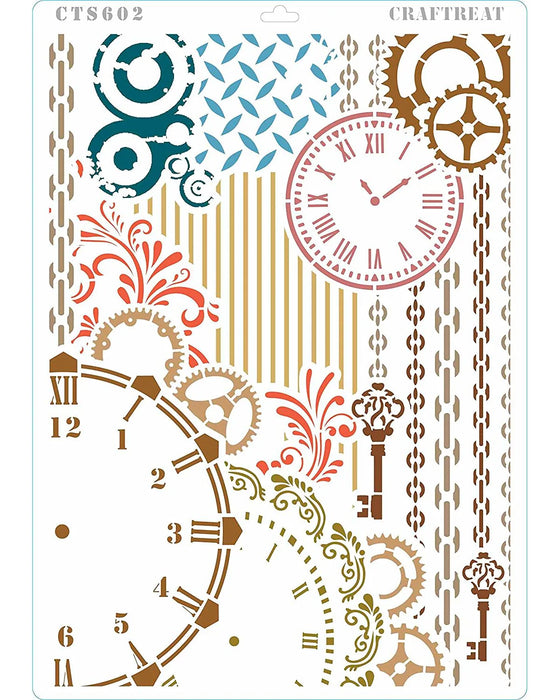 CrafTreat Clock and Key Stencil A4