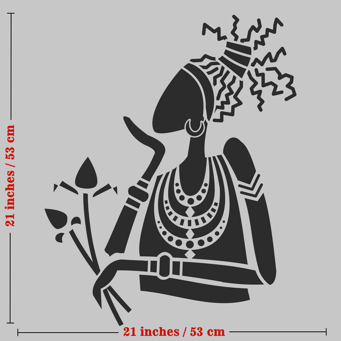 CrafTreat Tribal Women Stencil for wall paintings, African Tribal stencils for walls | Reusable tribe large wall stencils 23x23 Inches