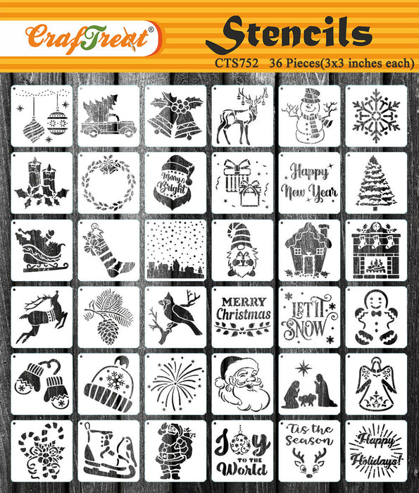 CrafTreat Stencil - Christmas Set 36 pcs 3x3 CTS752