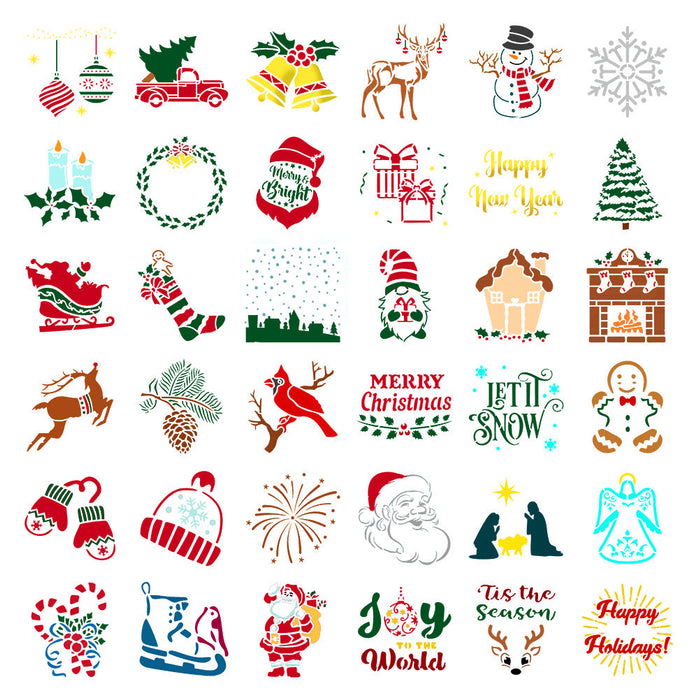 CrafTreat Stencil - Christmas Set 36 pcs 3x3 Colored Version CTS752