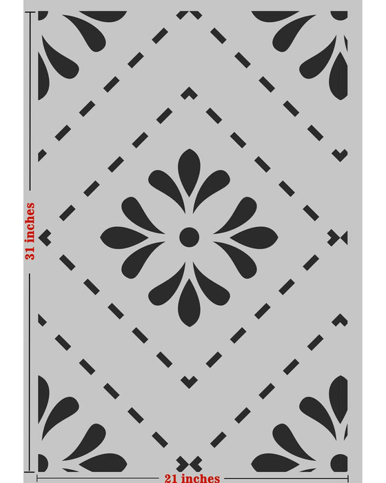 CrafTreat Reusable Flower Tile For Tiles, Floors and Walls,Scandinavian Tile Stencils For Paintings | Geometric Stencil Pattern 33x23
