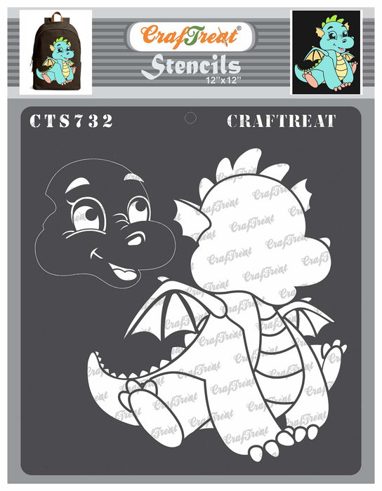 CrafTreat Stencil Cute Dragon 12x12 CTS732