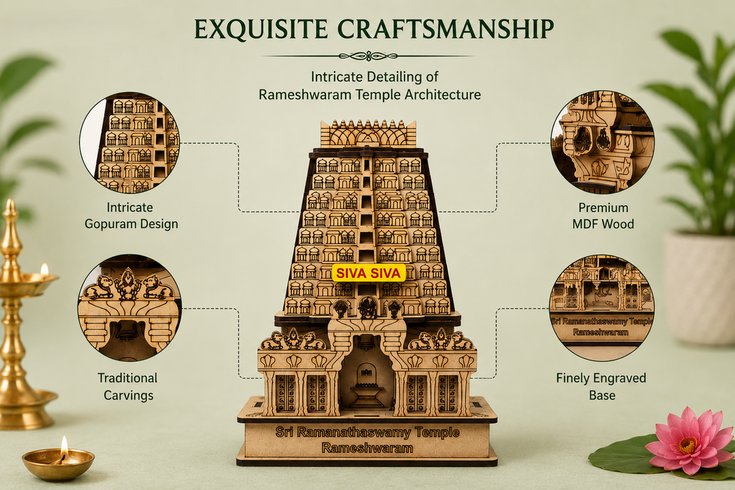 LyfNeeds Rameshwaram Ramanathaswamy Temple Gopuram MDF 3D Replica