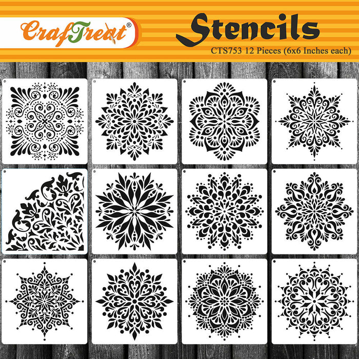 CrafTreat 12pcs of Small Mandala Stencil Design for Art & Craft