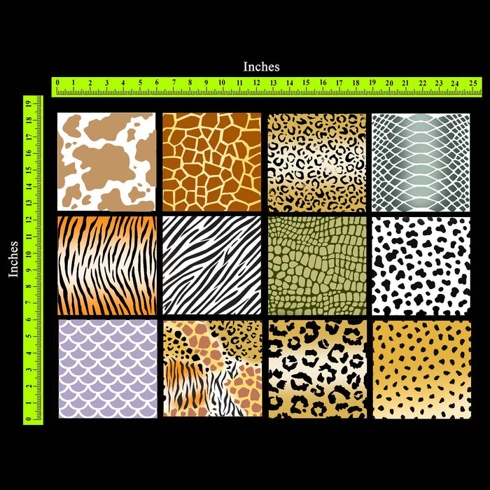 CrafTreat 12Pcs Animal Skin Print Cookie Stencil for Cake Paintings - Reusable Snake Leopard and Zebra skin Stencil for Craft Paintings 6X6 Inches