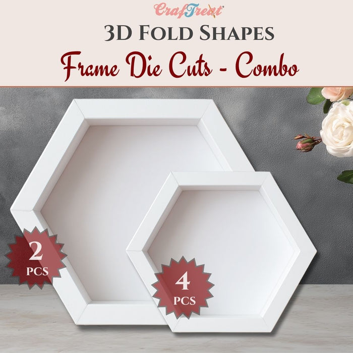 CrafTreat 3D Fold Shapes -Paper Frames White - Hexagon Combo 6pcs CFS012