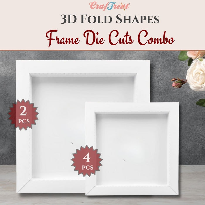 CrafTreat 3D Fold Shapes -Paper Frames White - Square Combo 6pcs CFS010