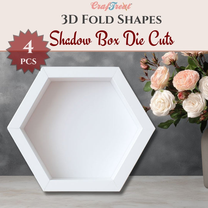 CrafTreat 3D Fold Shapes -Shadow Box White - Hexagon 4pcs CFS008