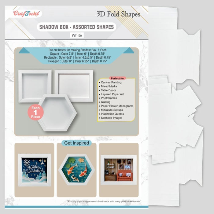 CrafTreat 3D Fold Shapes - Shadow Box White - Assorted Shapes 3pcs CFS014 Products Preview