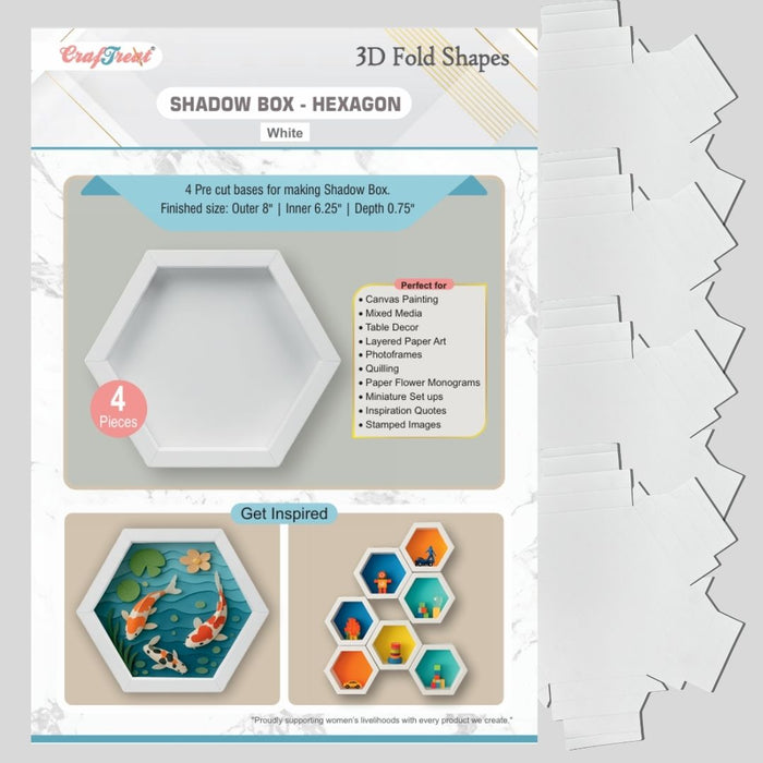 CrafTreat 3D Fold Shapes - Shadow Box White - Hexagon 4pcs CFS008 Products Preview
