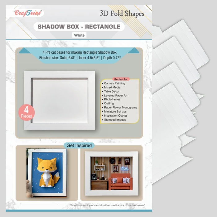 CrafTreat 3D Fold Shapes - Shadow Box White - Rectangle 4pcs CFS006 Products Preview