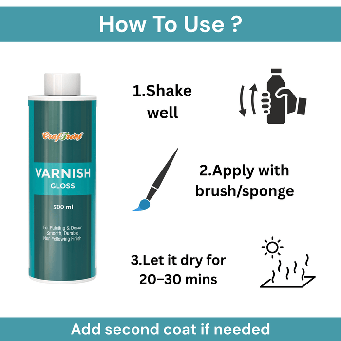 CrafTreat Premium Gloss Varnish - 500ml | Protective Top Coat for Acrylics, Clay, Wood & Canvas Art