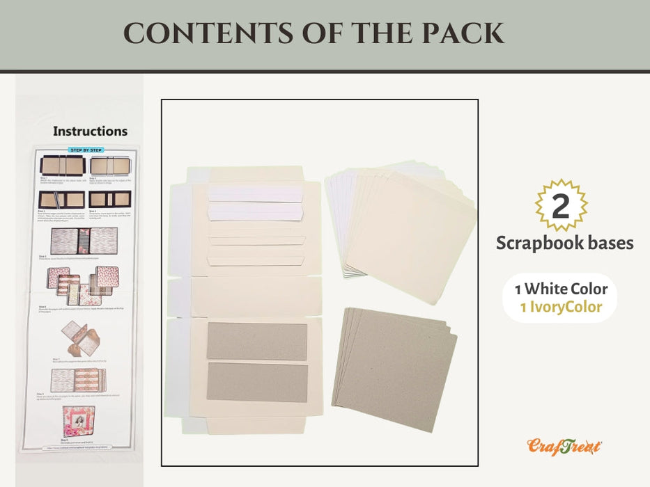 CrafTreat Scrapbook Blank Precut Album Base  - White and Ivory CAB036 Contents of the Pack