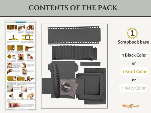 CrafTreat Scrapbook Blank Precut Album Base  -  Vintage Camera - Black CAB037 Contents of the Pack