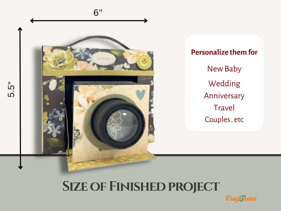 CrafTreat Scrapbook Blank Precut Album Base  - Vintage Camera - Black CAB037 Projects Finishing Size