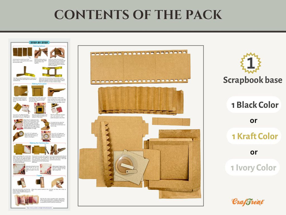 CrafTreat Scrapbook Blank Precut Album Base  -  Vintage Camera -  Kraft CAB038 Contents of the Pack