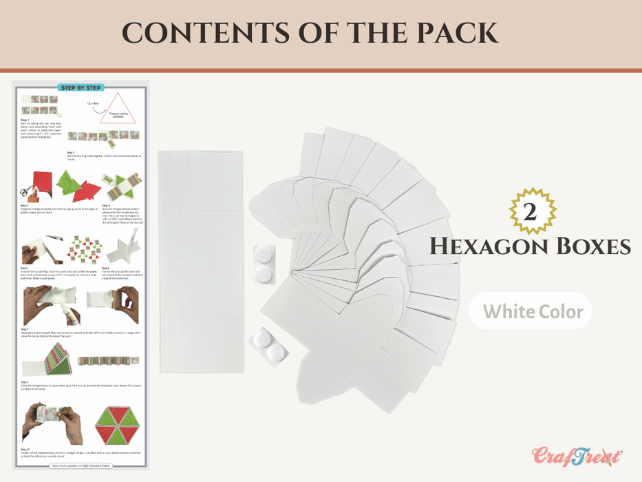 CrafTreat Scrapbook Hexagon Roll up - White 2pcs CFS001 contents of the pack