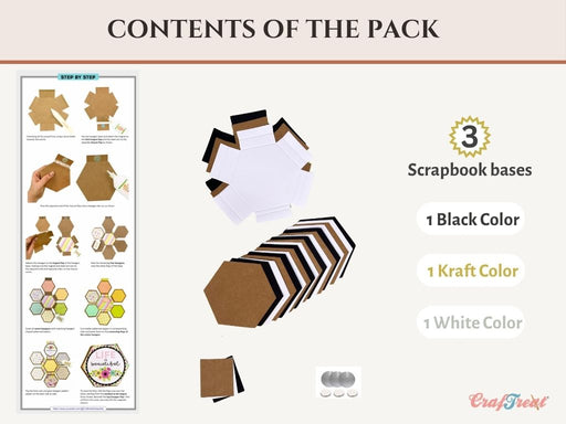 Craftreat Scrapbook Blank Quick Folio - Hexagon Fold out CQF008 Contents of the Pack