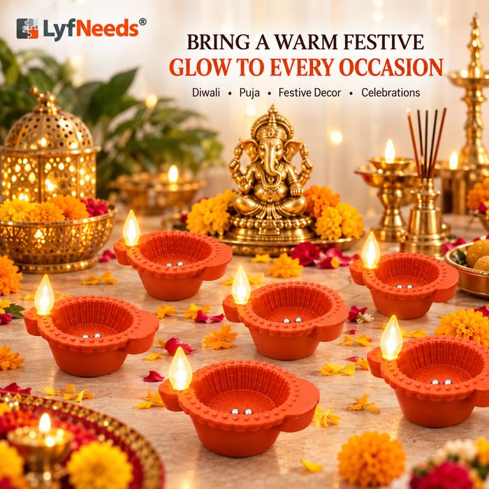 Water Sensor LED Diya Lights – Pack of 12 Reusable Electric Diyas for Pooja, Diwali & Home Decoration
