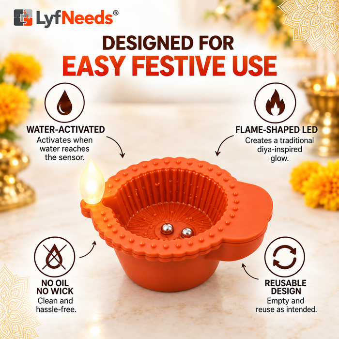 Water Sensor LED Diya Lights – Pack of 12 Reusable Electric Diyas for Pooja, Diwali & Home Decoration