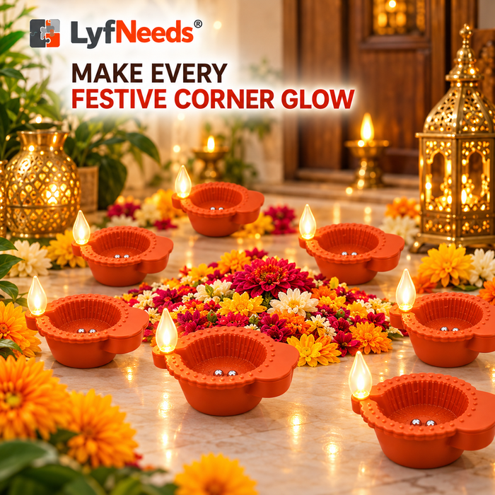 Water Sensor LED Diya Lights – Pack of 12 Reusable Electric Diyas for Pooja, Diwali & Home Decoration