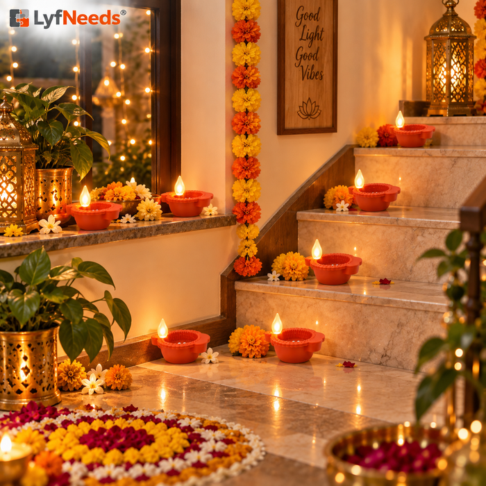 Water Sensor LED Diya Lights – Pack of 12 Reusable Electric Diyas for Pooja, Diwali & Home Decoration