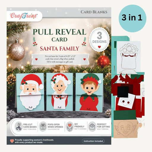 CrafTreat Card Blank - Pull Reveal Santa Family 3 pcs Inside of the Pack - CCB011