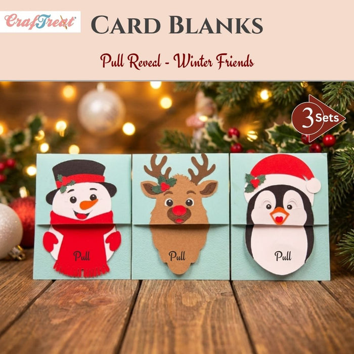 CrafTreat Card Blank - Pull Reveal Winter Friends 3 pcs - CCB012