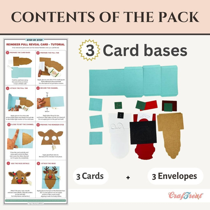 CrafTreat Card Blank - Pull Reveal Winter Friends 3 pcs Contents of the Pack - CCB012
