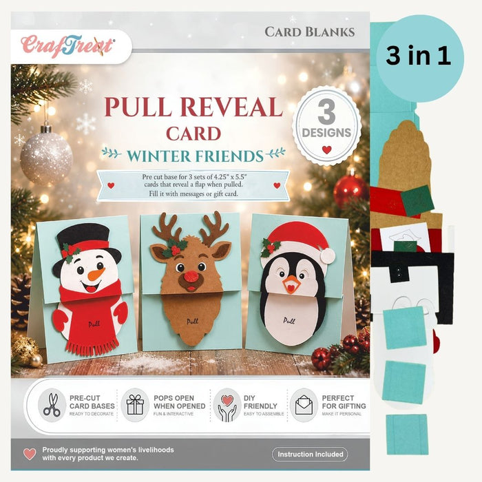CrafTreat Card Blank - Pull Reveal Winter Friends 3 pcs Inside of the Pack - CCB012