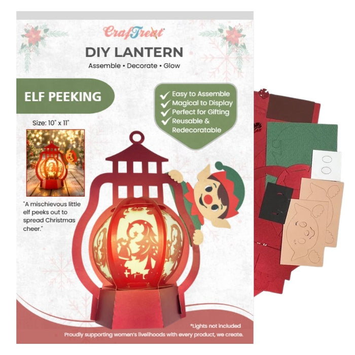 CrafTreat DIY Paper Lanterns - Elf Peeking Inside of the Pack - CTL026