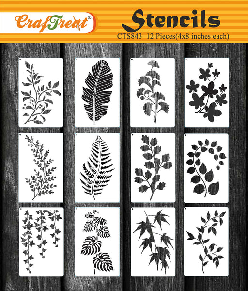 CrafTreat Leaves Stencil Set - 12 pcs 4x8 Inches for DIY Crafts CTS843