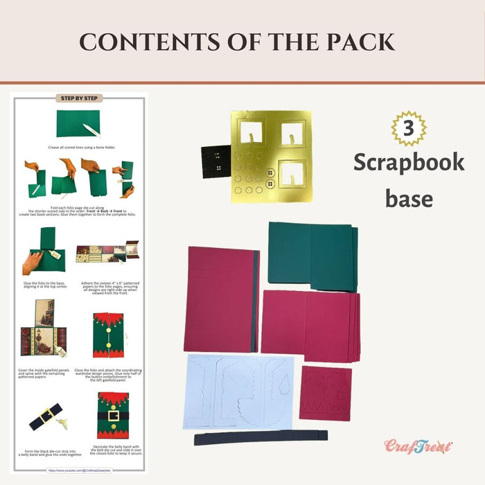 CrafTreat Quick Folio - Christmas Wardrobe Folio - Red & Green - Contents of the Pack - CQF015