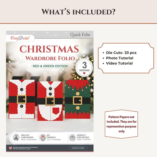 CrafTreat Quick Folio - Christmas Wardrobe Folio - Red & Green - Whats Included - CQF015