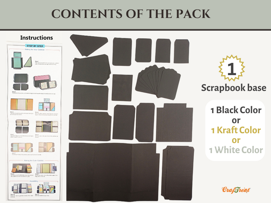 Craftreat Scrapbook Blank Precut Album Base Gate Fold Folio Contents CAB030