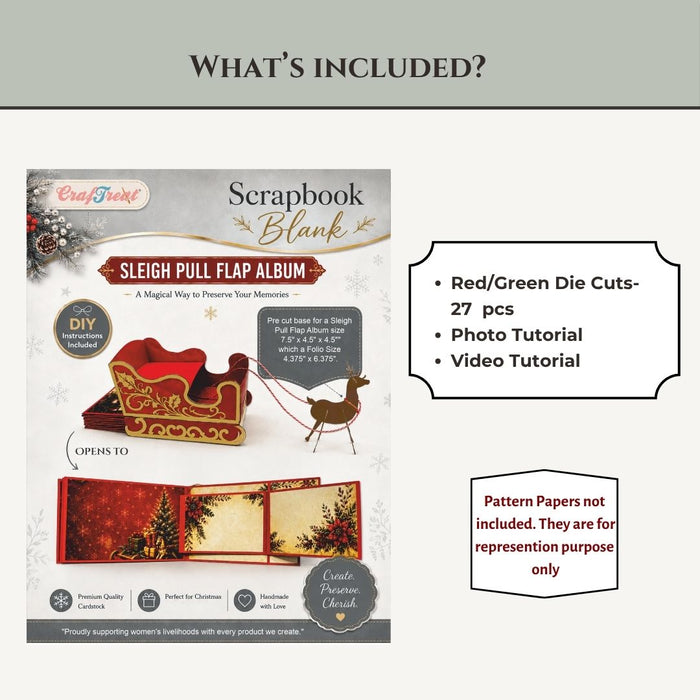 CrafTreat Scrapbook Blank - Sleigh Pull Flap Album Red Whats Included CAB054