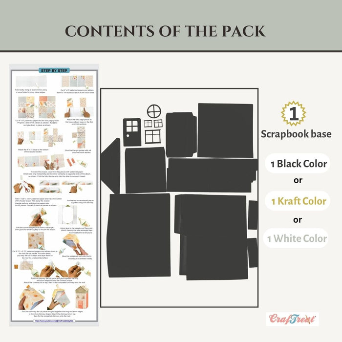Craftreat Scrapbook Blank Tall House Black Contents of the Pack CAB051