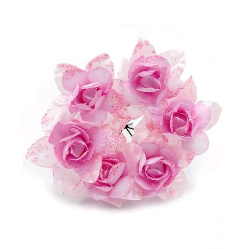 Baby Pink Artifical Cloth Glitter Flower 6pcs