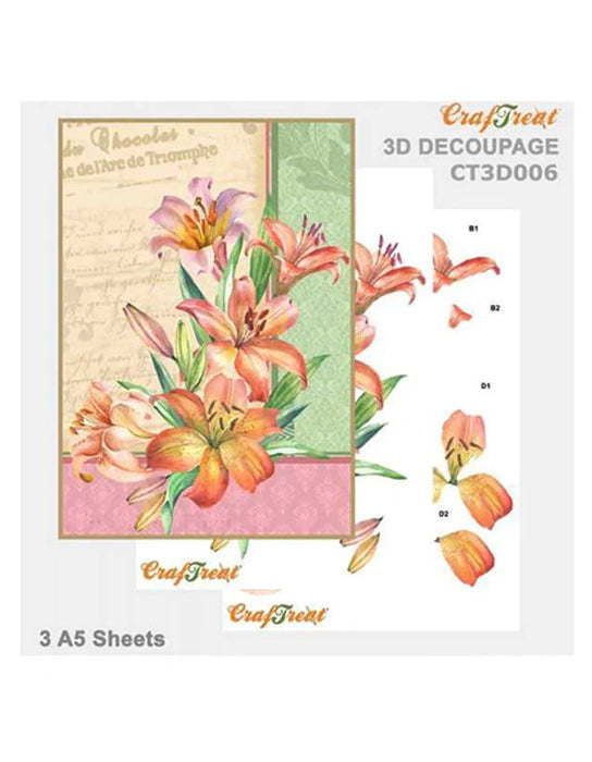 CrafTreat Lily Flower 3D Decouapge Sheet A5
