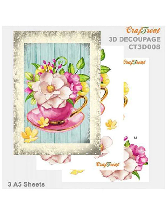 CrafTreat Tea Cup 3D Die Cut Decoupage Sheet A5