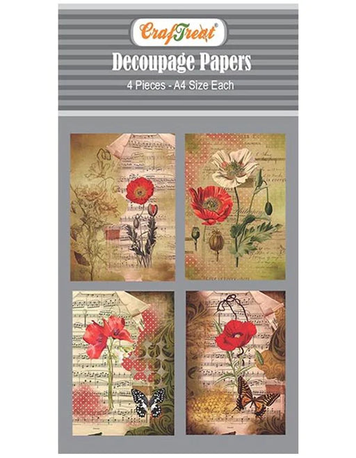 CrafTreat Poppies Decoupage Paper A4