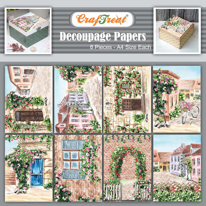 CrafTreat Decoupage Paper Climbing Roses 8Pcs A4