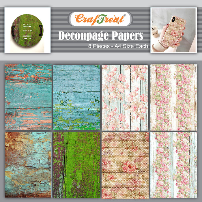 CrafTreat Woods and Floral Wood Background Decoupage Paper A4