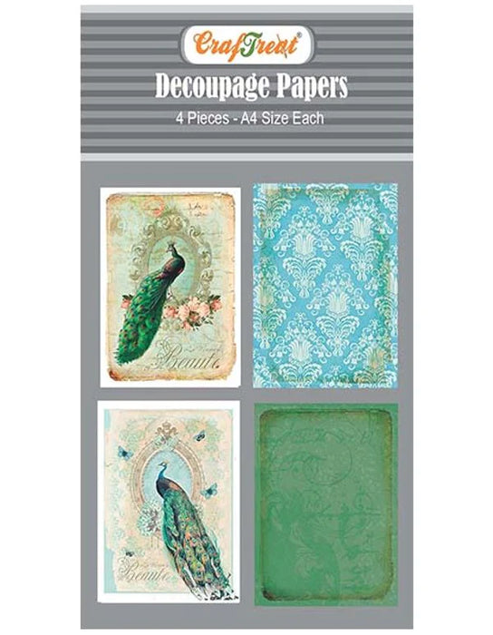 CrafTreat Peacock Design Decoupage Paper A4