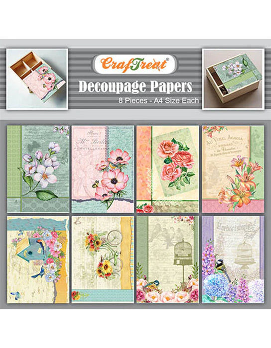 CrafTreat Dreamy Flower Design Decoupage Paper A4