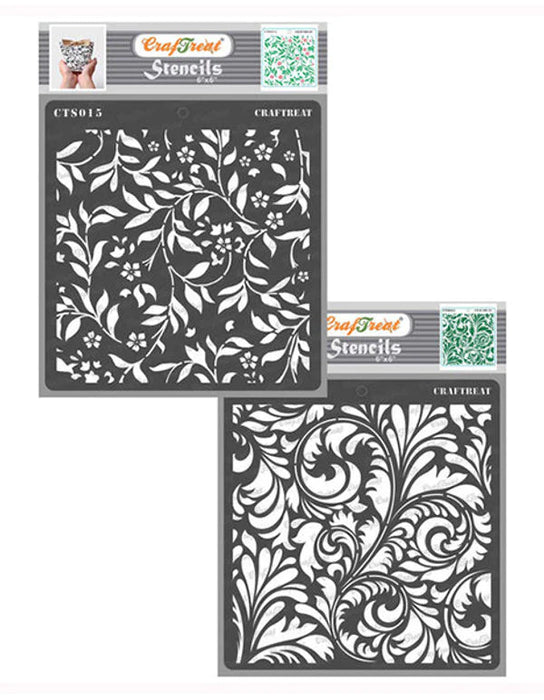 CrafTreat Flourish Floral Background Stencil 6x6 Inches for Card Making